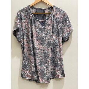 ClimateRight by Cuddl Duds Womens 2X Grey Floral Mesh Back Active T-Shirt